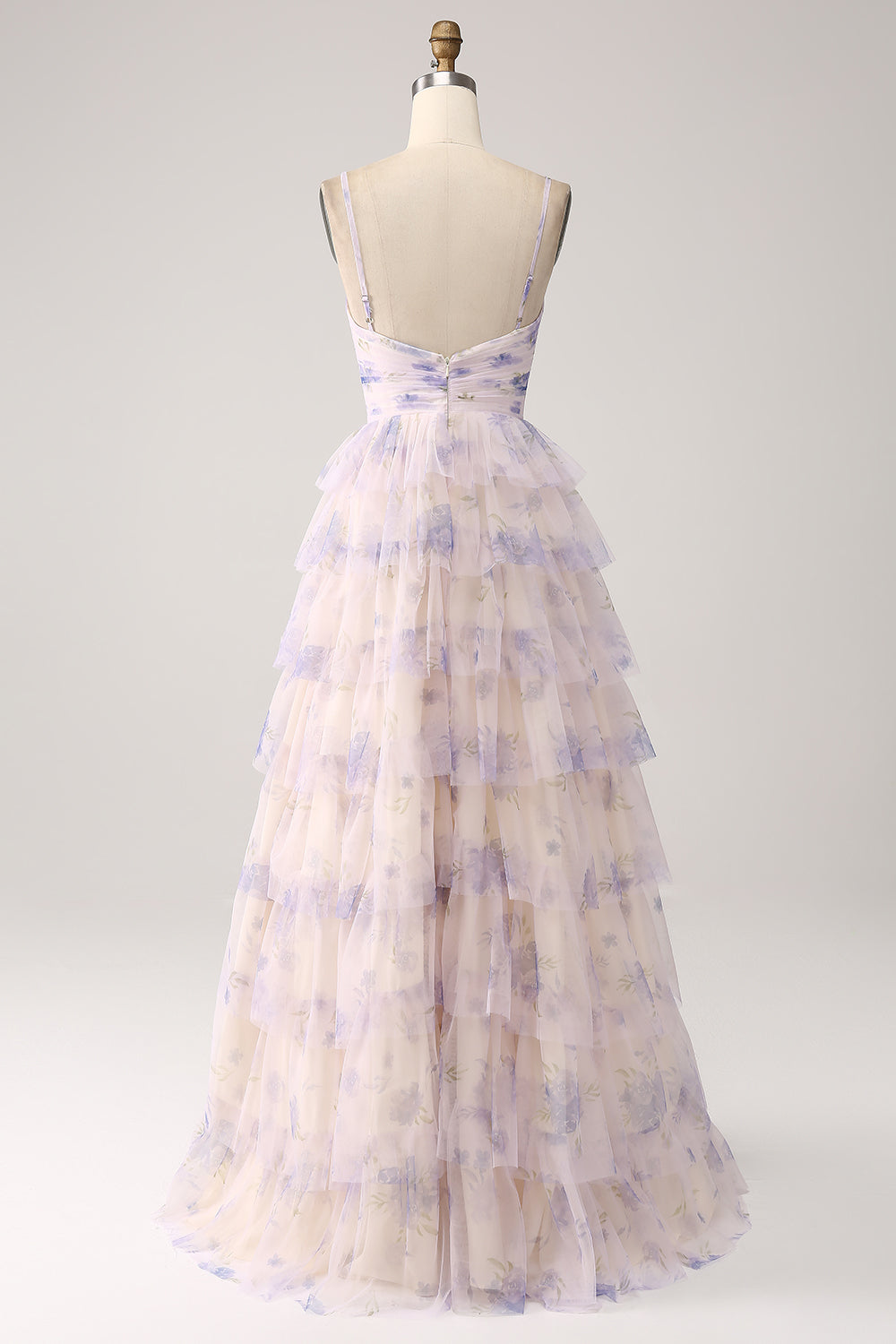 Lavendel Flower Tiered Princess Prom kjole med plissert