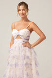 Lavendel Flower Princess Spaghetti stropper lagdelt Prom kjole med plissert