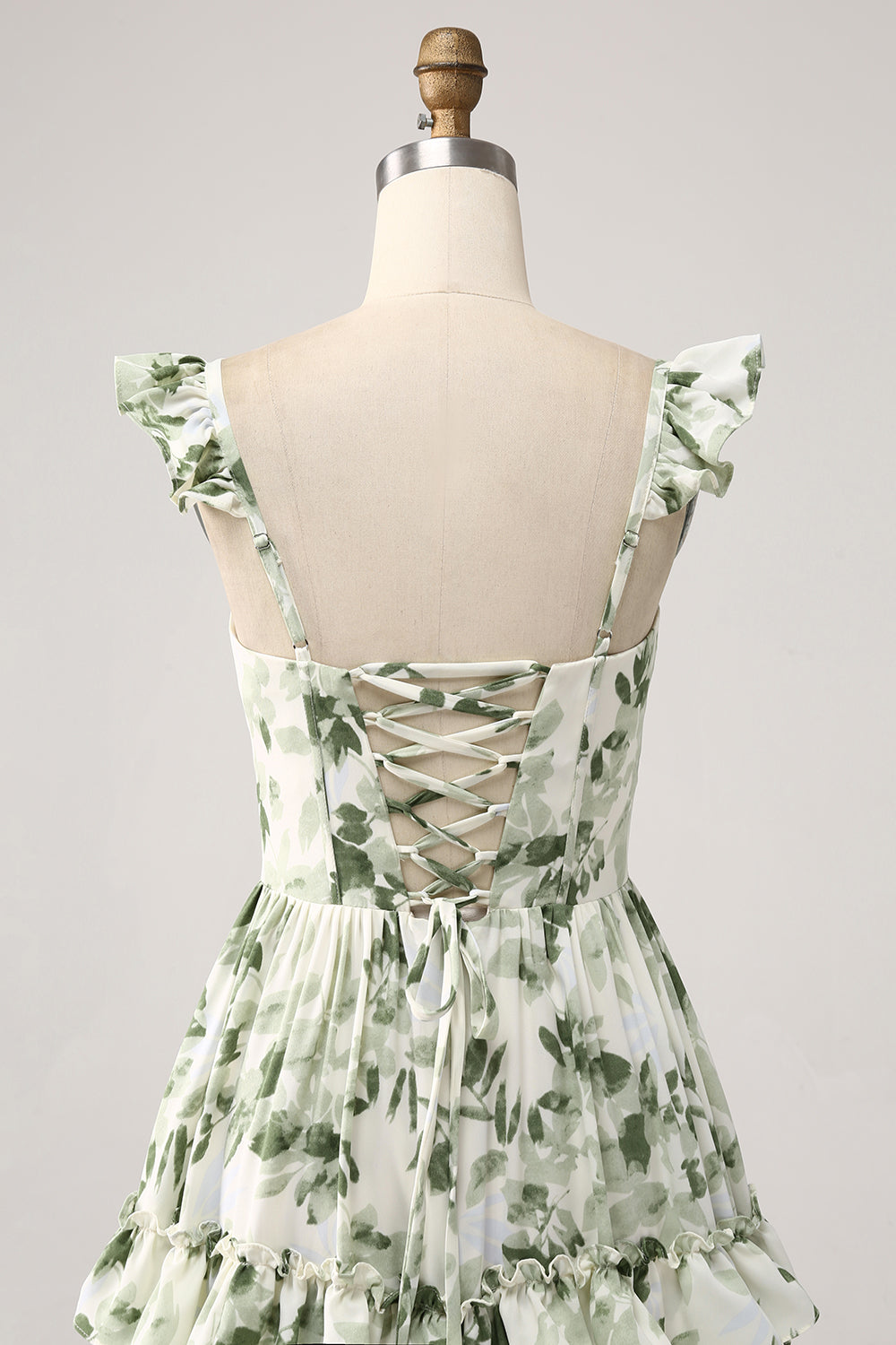 Grønn Floral Ruffles lagdelt ballkjole med spalte