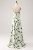 Cowl Neck Green Floral A Line Prom Dress med Slit