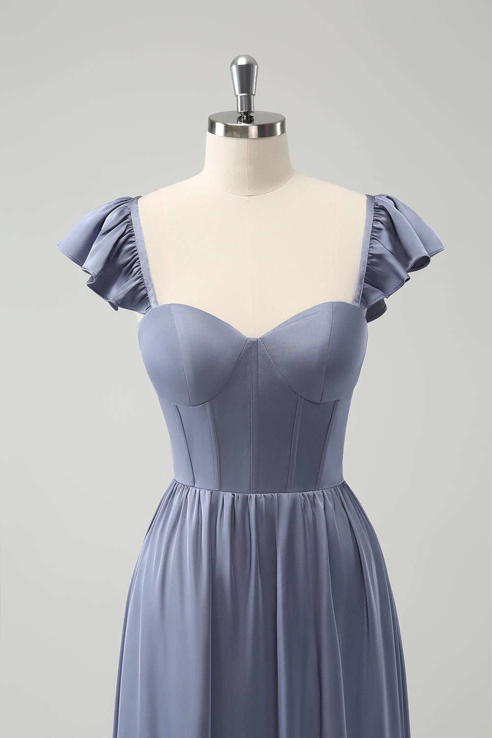 Grey Blue A Line Backless korsett Chiffon brudepike kjole