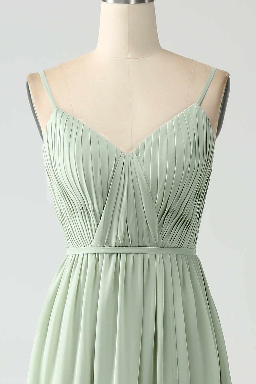 A-Line Dusty Sage Chiffon Spaghetti stropper Long brudepike kjole med Slit