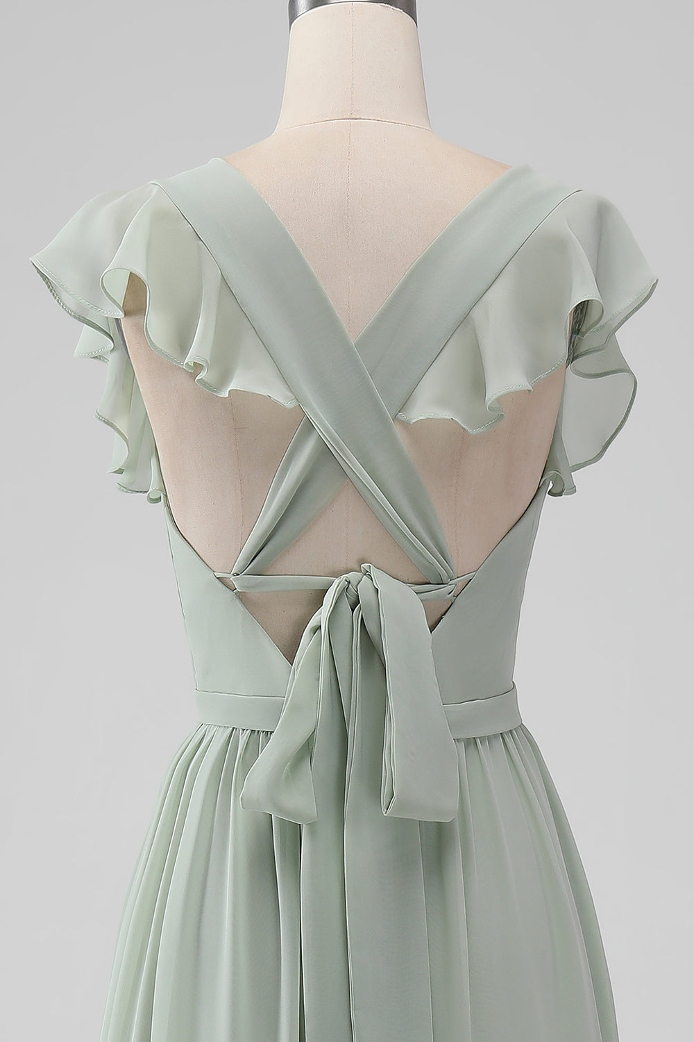 Matcha V Neck A Line Chiffon Long brudepike kjole med Slit