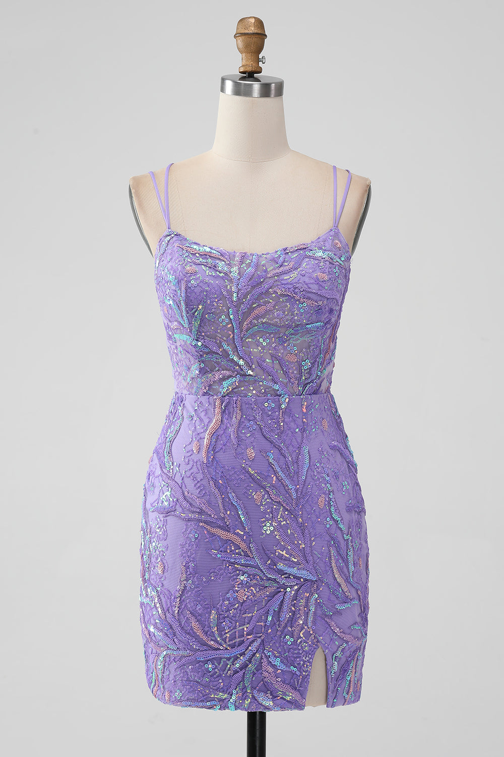 Sparkly Lilac Bodycon Sequins Appliques Kort Homecoming kjole med Slit