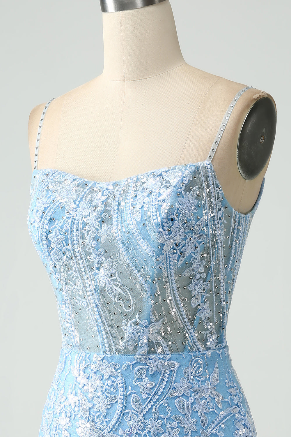 Sparkly Sky Blue Spaghetti stropper Beaded Kort Homecoming kjole