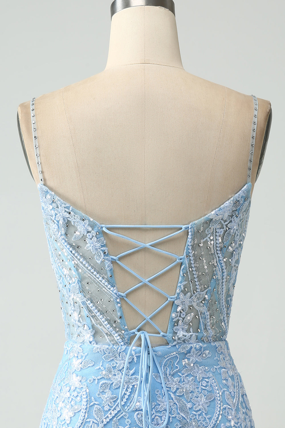 Sparkly Sky Blue Spaghetti stropper Beaded Kort Homecoming kjole