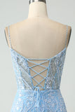 Sparkly Sky Blue Spaghetti stropper Beaded Kort Homecoming kjole