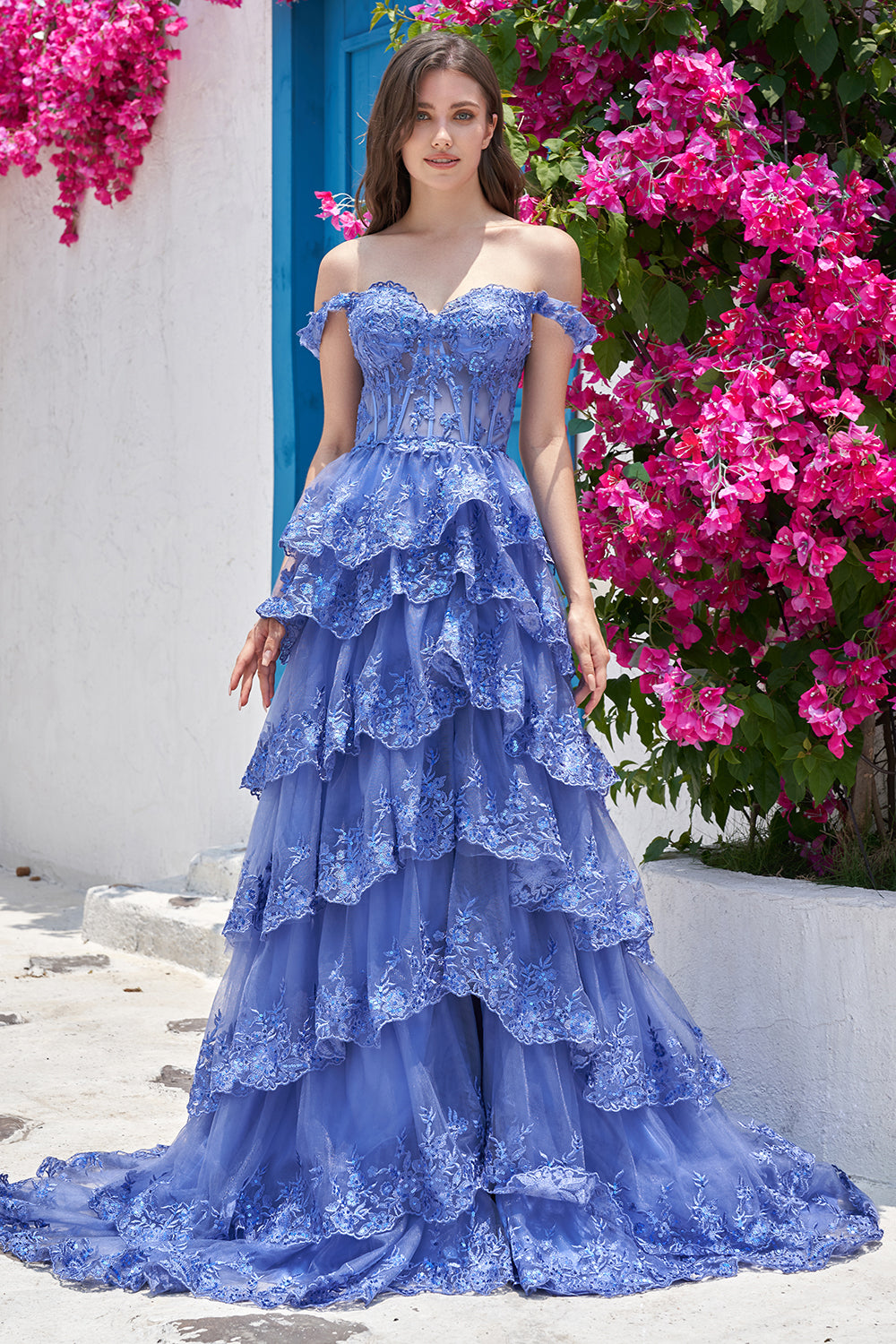 Princess A Line Off the Shoulder Pink Long Prom kjole med Appliques
