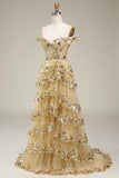 Princess A Line Off the Shoulder Pink Long Prom kjole med Appliques