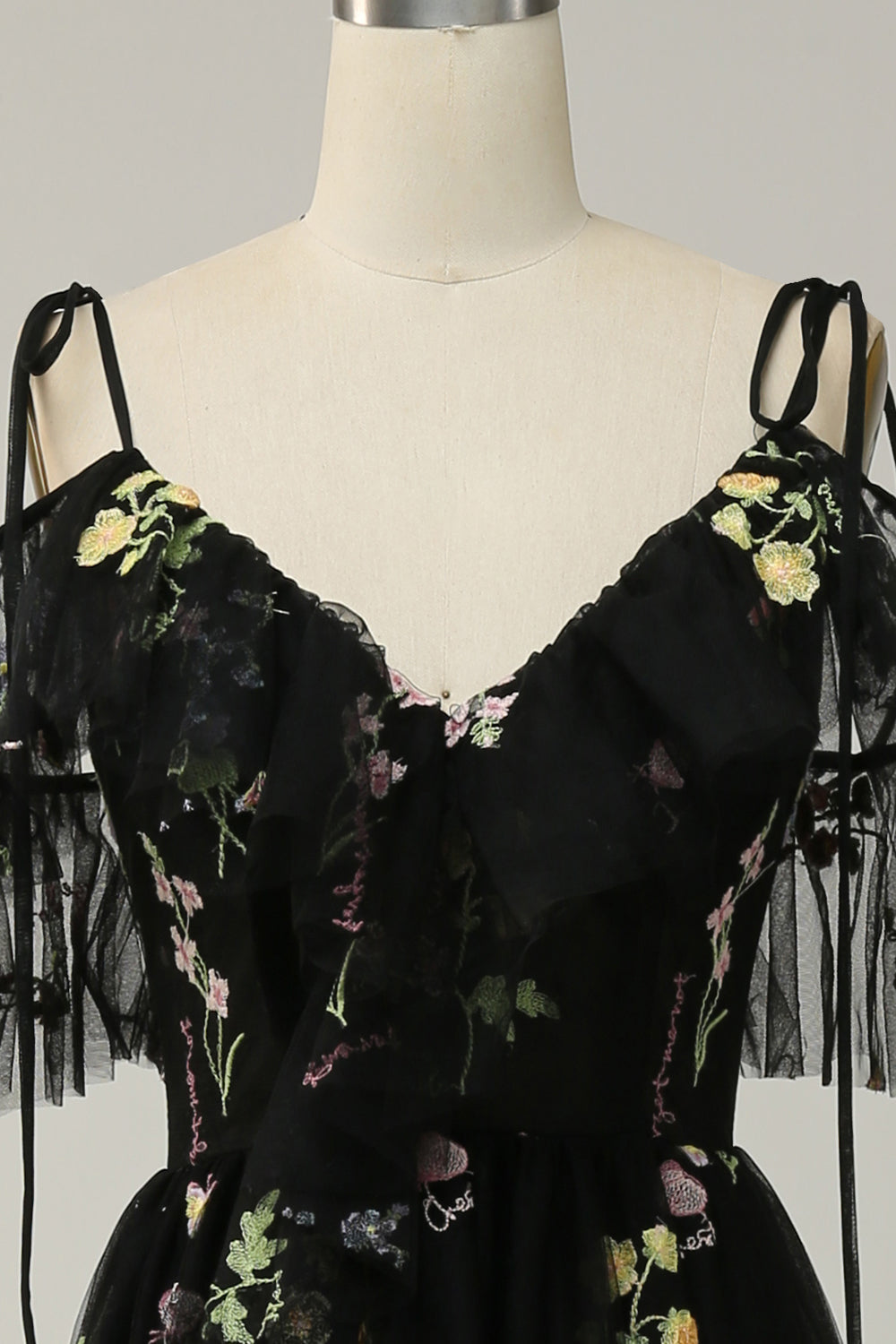 A-Line V-Neck Spaghetti stropper Broderi Lavendel Long Prom Kjole med Slit