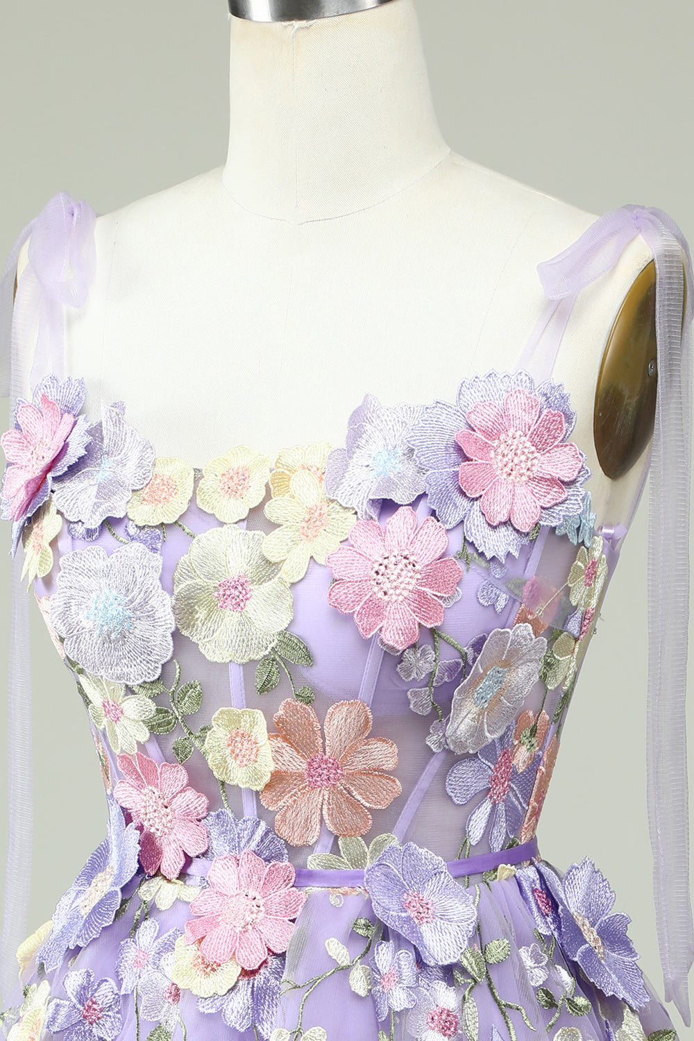 Blå korsett A-Line Kort Homecoming kjole med 3D-blomster