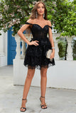 Sparkly Dark Blue Corset Tiered Short Homecoming Dress med blonder
