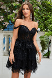 Sparkly Dark Blue Corset Tiered Short Homecoming Dress med blonder