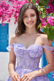 Sparkly Dark Blue Corset Tiered Short Homecoming Dress med blonder