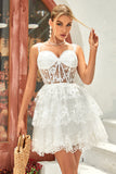 Sparkly Dark Blue Corset Tiered Short Homecoming Dress med blonder