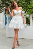 Sparkly Dark Blue Corset Tiered Short Homecoming Dress med blonder