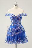 Sparkly Black En linje av skulderen Korsett Tiered Lace Short Homecoming Dress