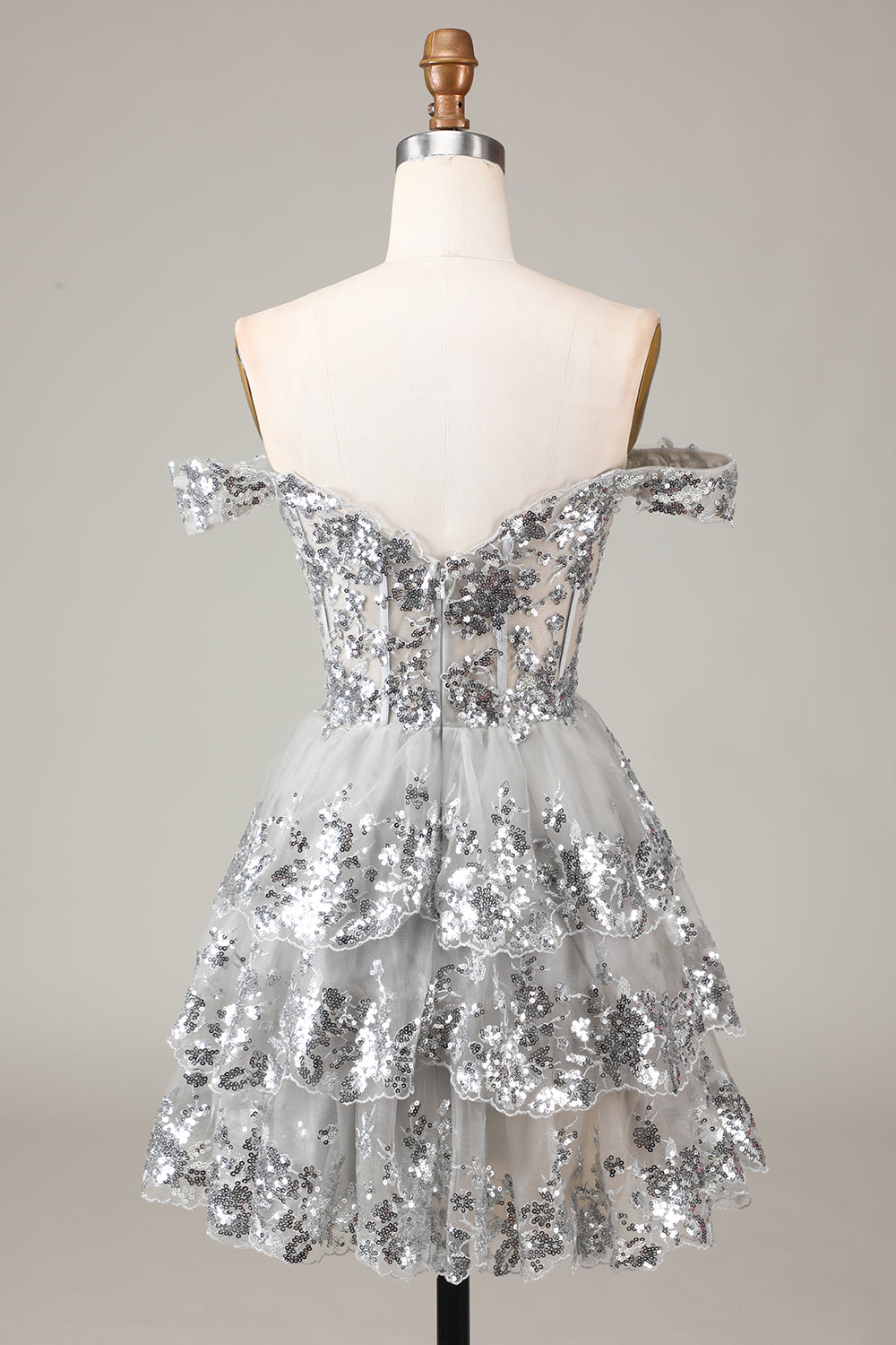 Søt Sparkly Hot Pink A Line Tiered Corset Lace Short Homecoming Dress