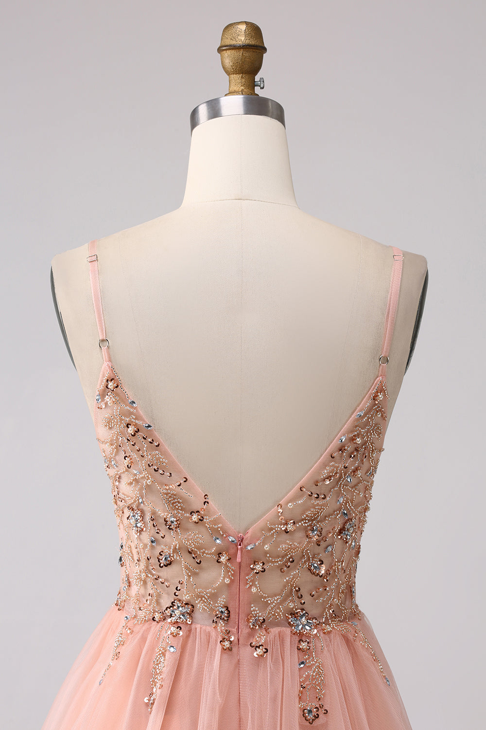 Sparkly Blush A Line paljetter Spaghetti stropper Long Prom Dress With Slit