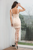 Hvit Champagne Lace Ruffled Bodycon Engagement Party Dress