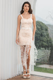 Hvit Champagne Lace Ruffled Bodycon Engagement Party Dress