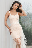 Hvit Champagne Lace Ruffled Bodycon Engagement Party Dress
