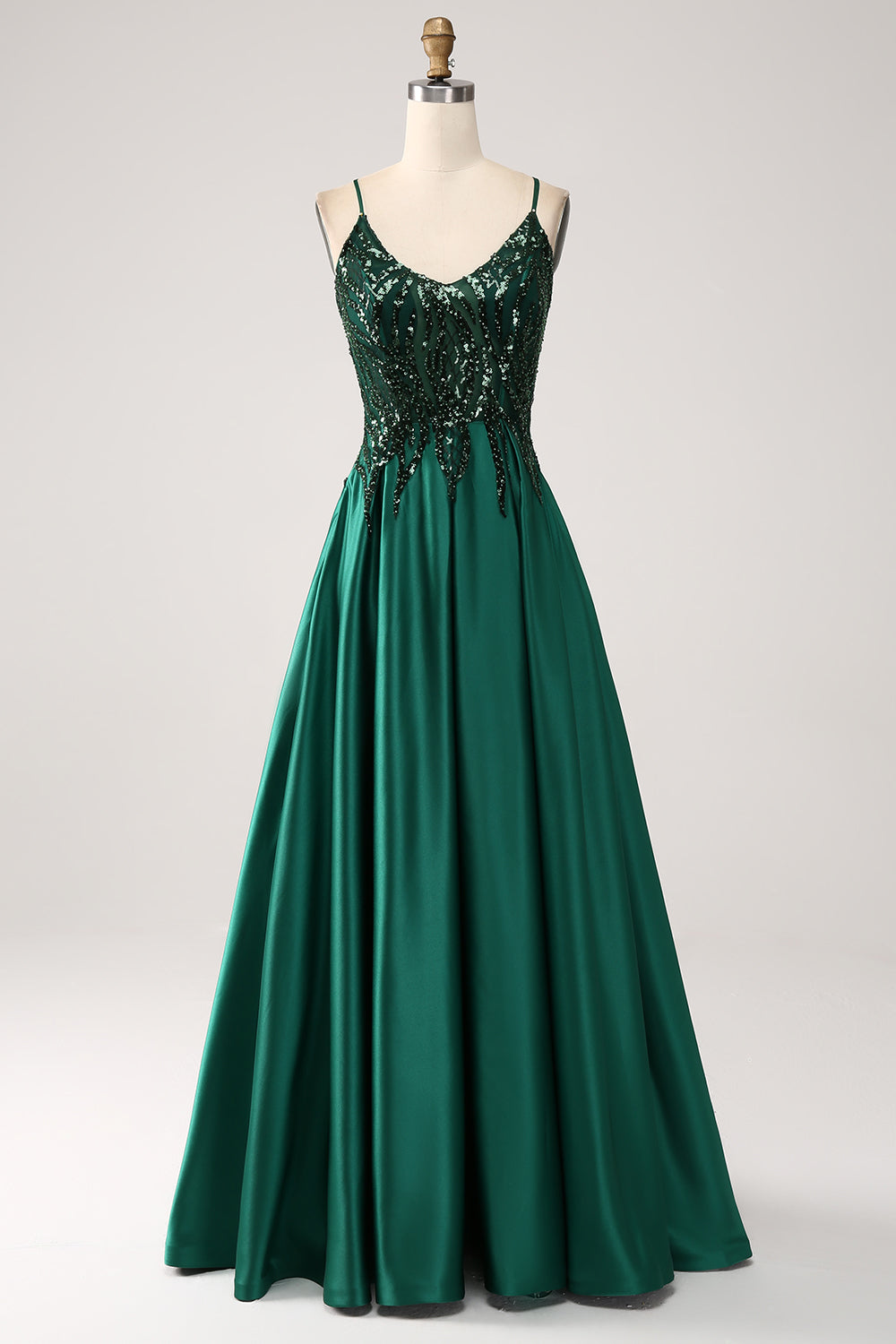 Mørkegrønn A-Line Spaghetti stropper Long Prom Dress