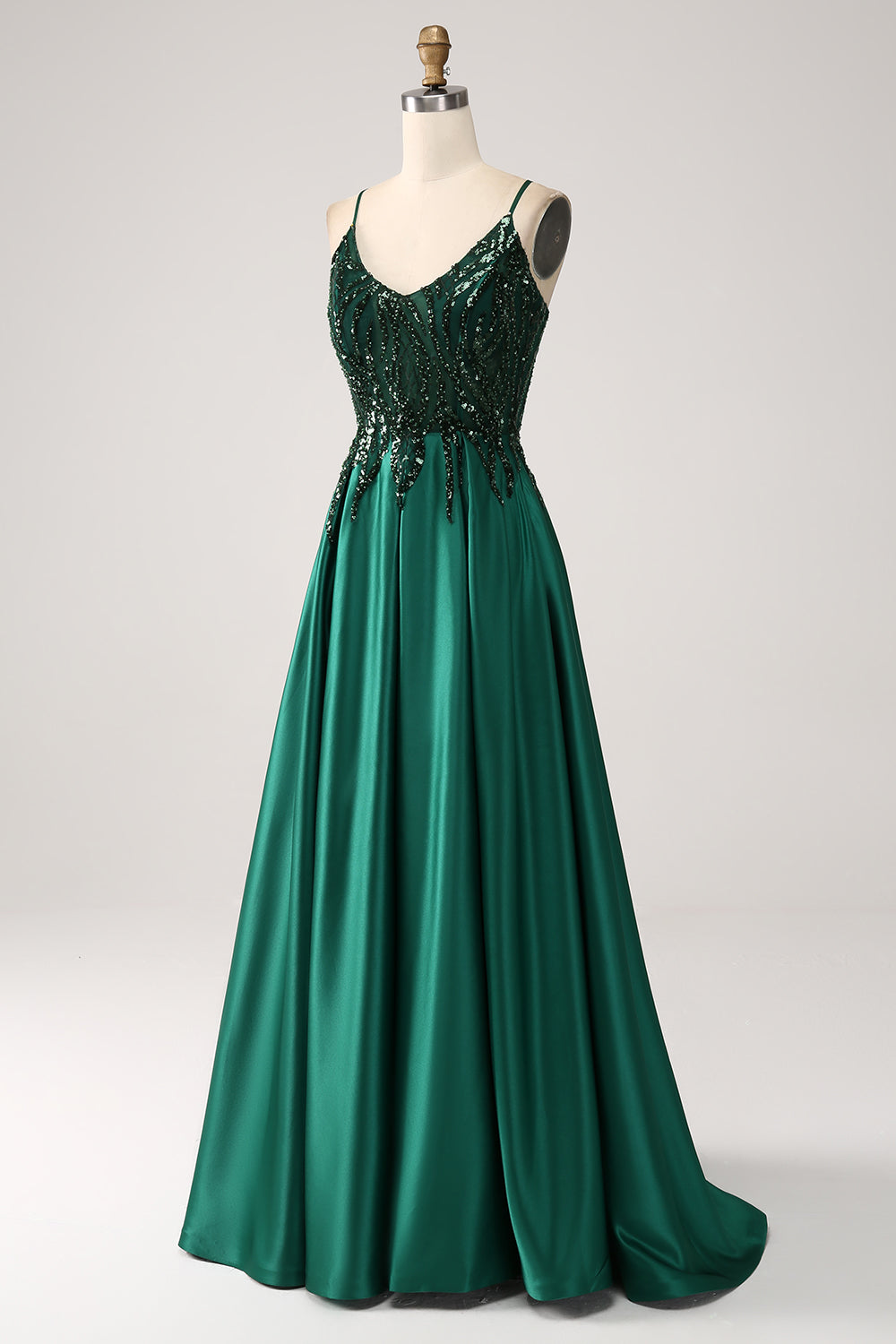 Mørkegrønn A-Line Spaghetti stropper Long Prom Dress