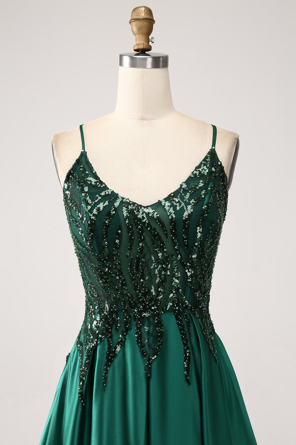Mørkegrønn A-Line Spaghetti stropper Long Prom Dress