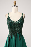 Mørkegrønn A-Line Spaghetti stropper Long Prom Dress