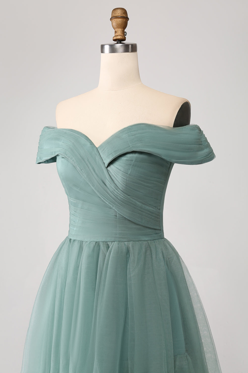 Grå Grønn En linje av skulderen Tiered Tylle A Line Prom Dress