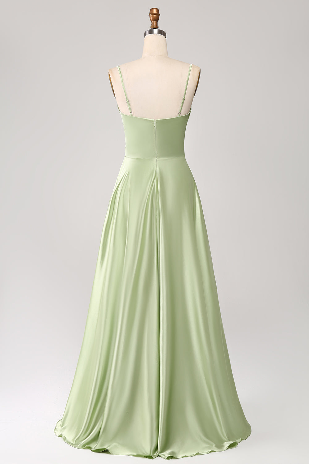 Dusty Sage A Line Cowl Neck Satin Long Prom Kjole med plissert