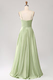 Dusty Sage A Line Cowl Neck Satin Long Prom Kjole med plissert