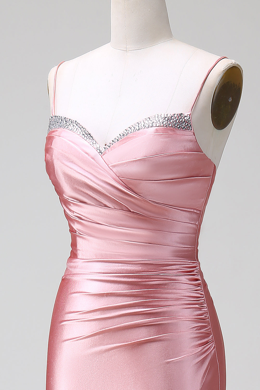 Blush Mermaid Spaghetti stropper Satin Prom Kjole med Slit
