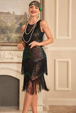 Sparkly Ombre Fringed lagdelt kjole fra 1920-tallet med tilbehørssett