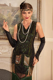 Grønn V-hals Sparkly Fringes 1920-tallet kjole med tilbehør sett