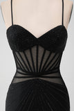 Black Bodycon Spaghetti stropper korsett Cocktailkjole med perler