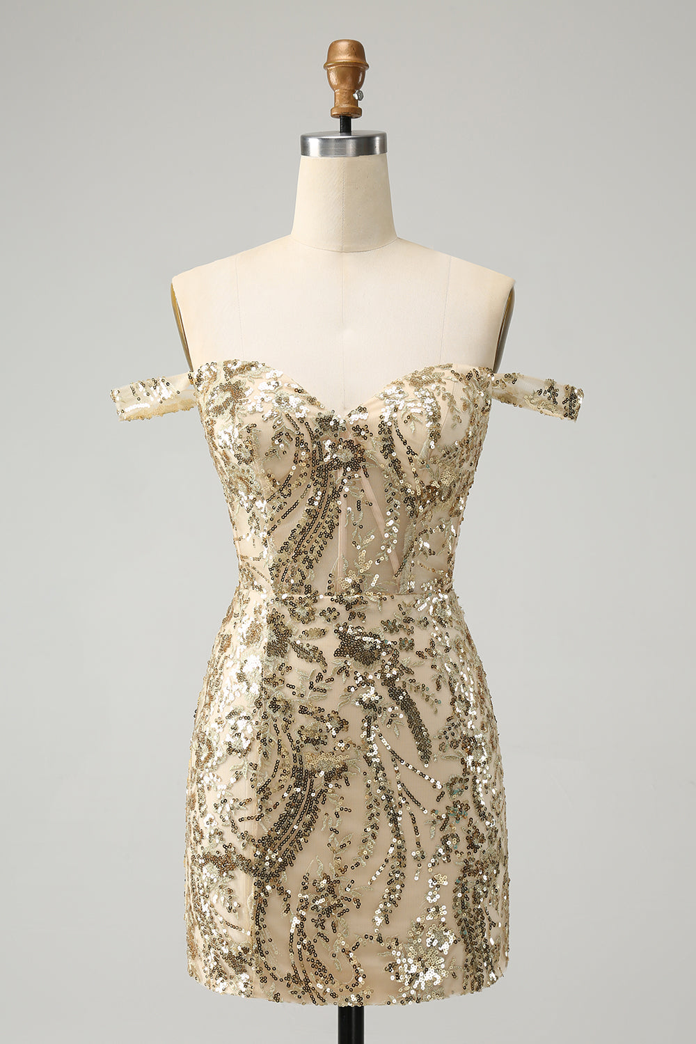 Sparkly Bodycon Golden Off The Shoulder Homecoming kjole med paljetter