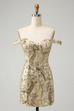 Sparkly Bodycon Golden Off The Shoulder Homecoming kjole med paljetter