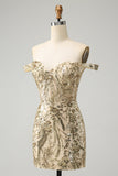 Sparkly Bodycon Golden Off The Shoulder Homecoming kjole med paljetter