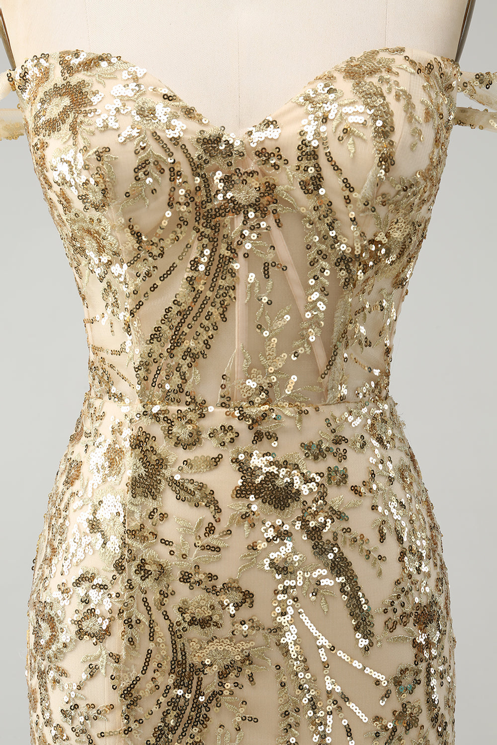 Sparkly Bodycon Golden Off The Shoulder Homecoming kjole med paljetter
