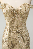Sparkly Bodycon Golden Off The Shoulder Homecoming kjole med paljetter