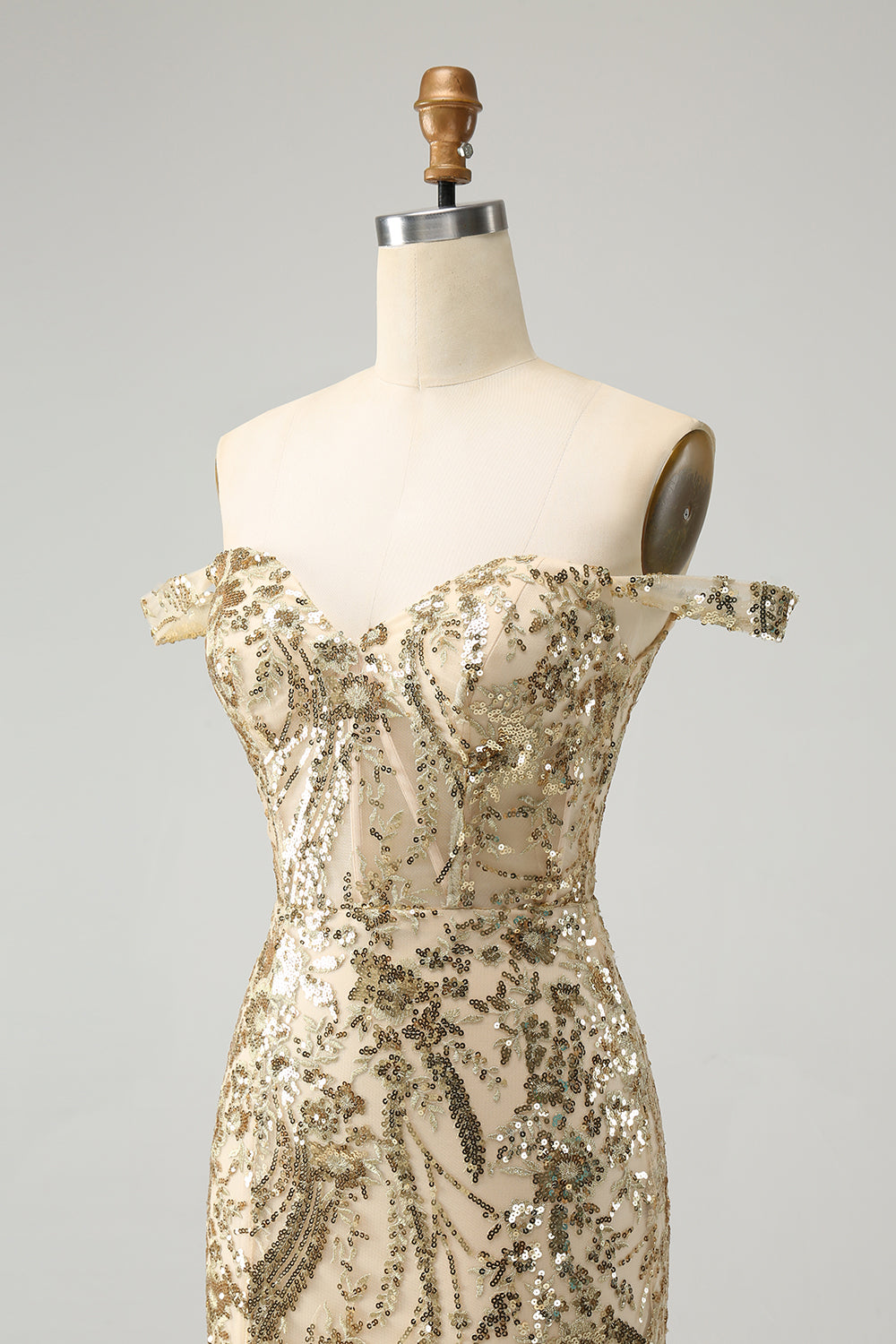 Sparkly Bodycon Golden Off The Shoulder Homecoming kjole med paljetter