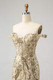 Sparkly Bodycon Golden Off The Shoulder Homecoming kjole med paljetter