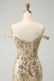 Sparkly Bodycon Golden Off The Shoulder Homecoming kjole med paljetter
