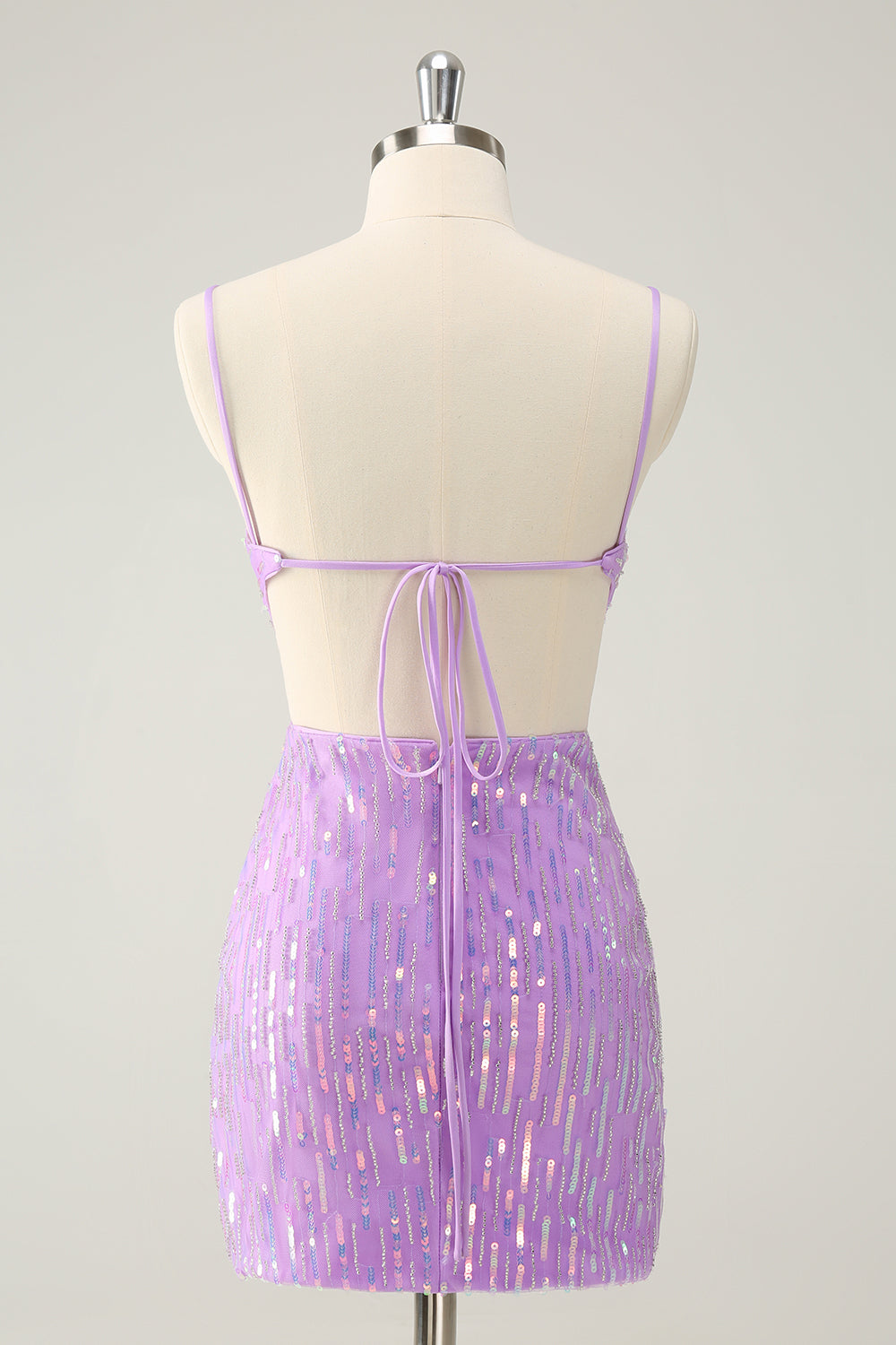 Glitter Purple Tight Sequined V Neck Kort Homecoming Dress