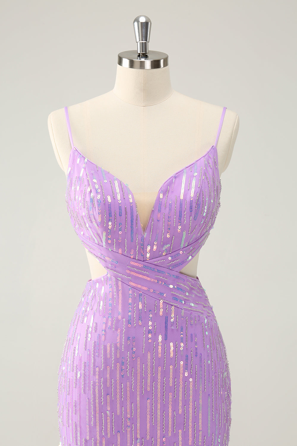 Glitter Purple Tight Sequined V Neck Kort Homecoming Dress