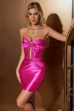 Stilig Fuchsia Bodycon Sweetheart Sateng Korsett Kort Homecoming Kjole