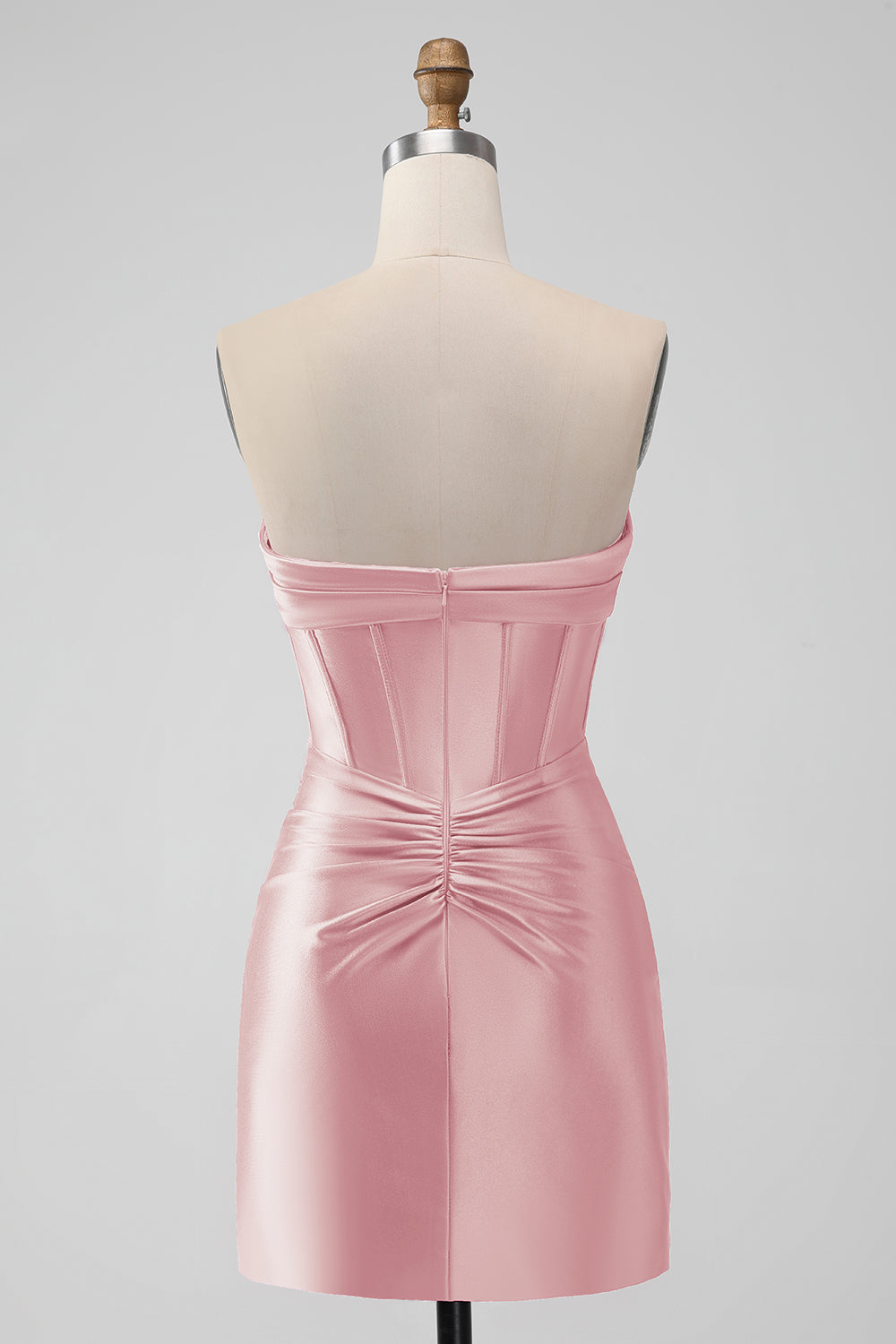 Stilig Fuchsia Bodycon Sweetheart Sateng Korsett Kort Homecoming Kjole