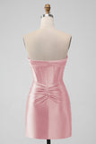 Stilig Fuchsia Bodycon Sweetheart Sateng Korsett Kort Homecoming Kjole